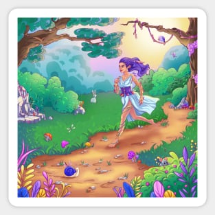 Fairy forest, goddess of nature running. Unique illustration Sticker